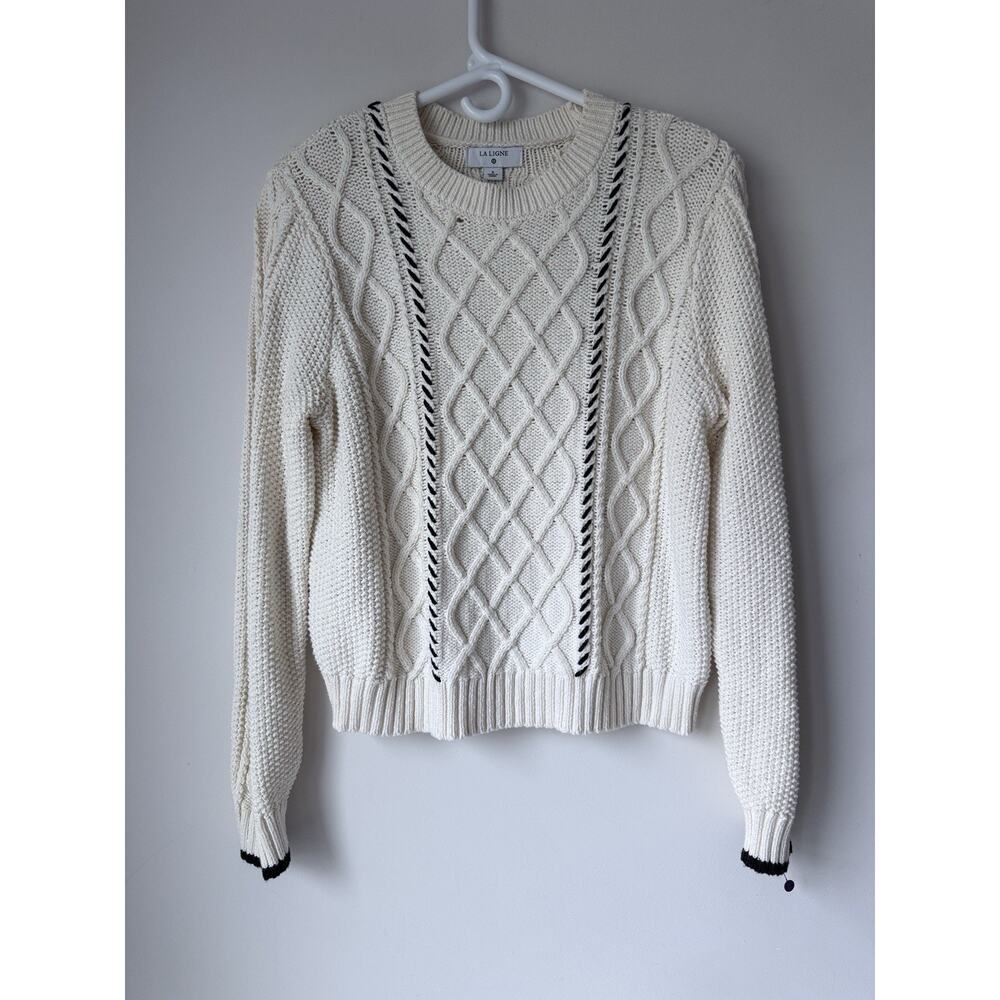 La Ligne Cream Cable Knit Sweater with Black Accents